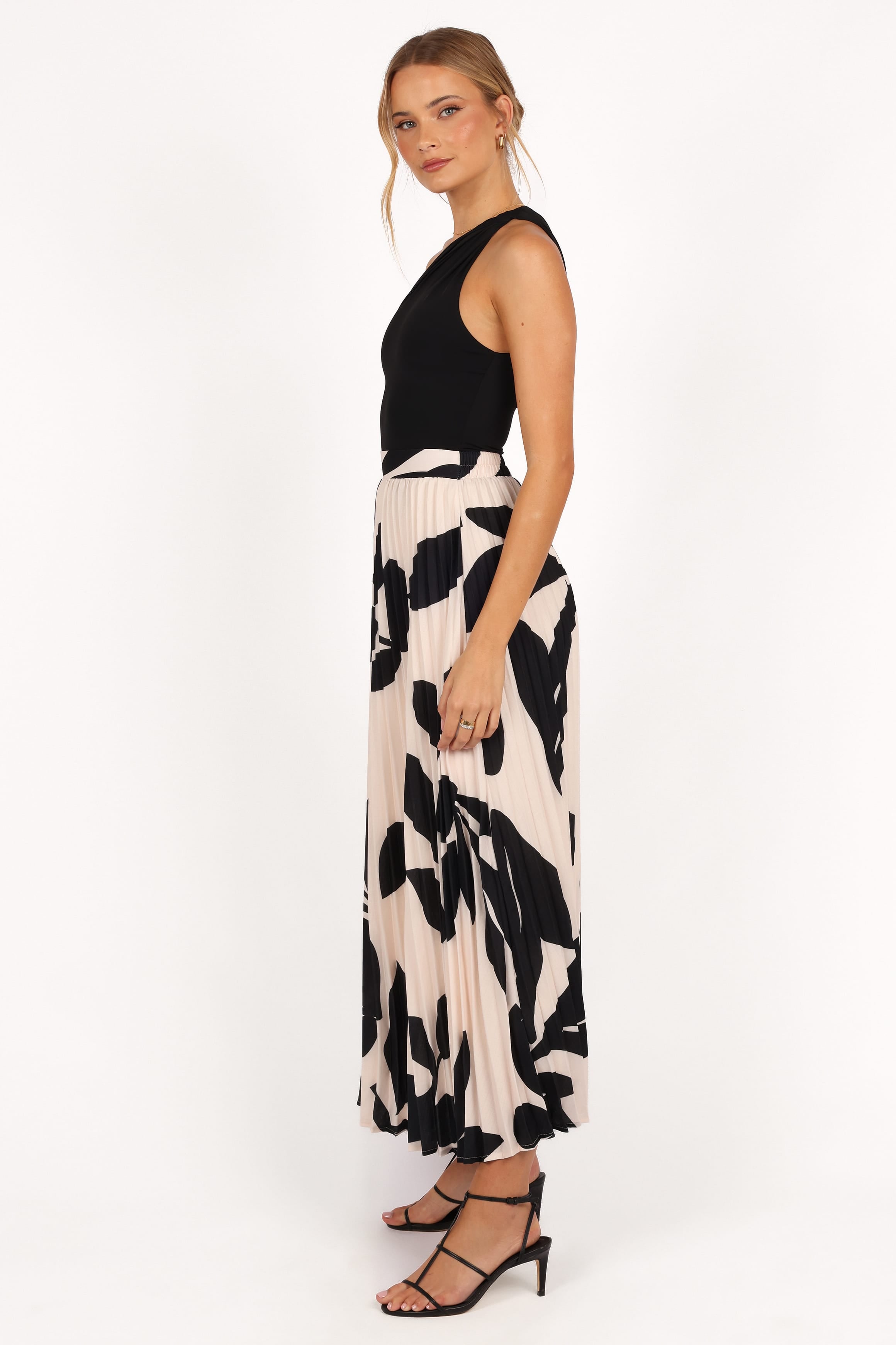 BOTTOMS Aurora Pleated Maxi Skirt - Cream Black Floral