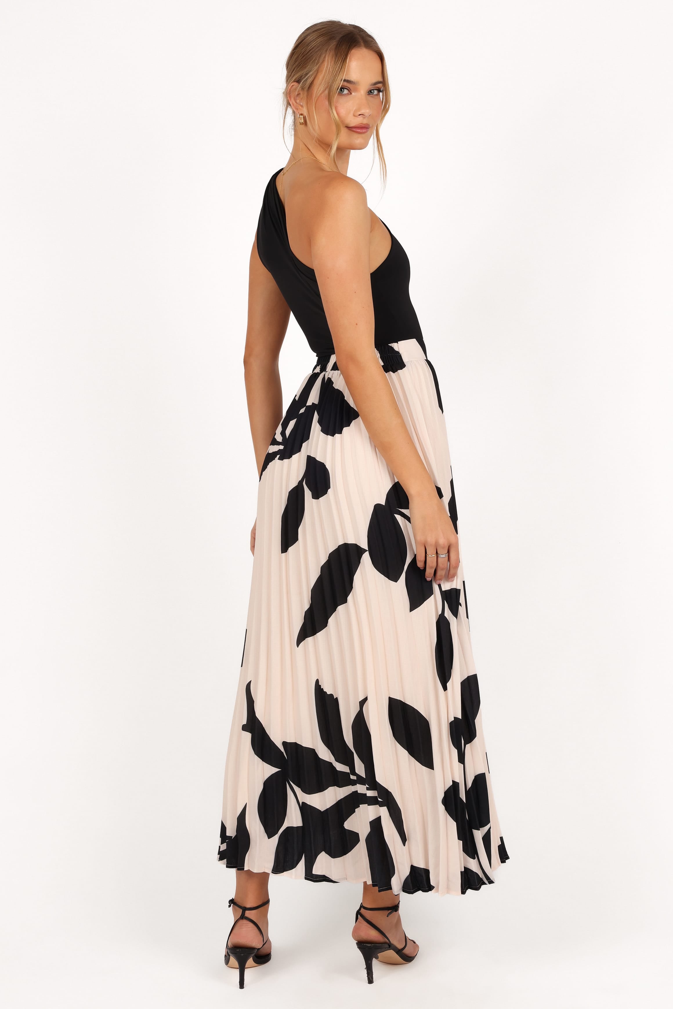 BOTTOMS Aurora Pleated Maxi Skirt - Cream Black Floral