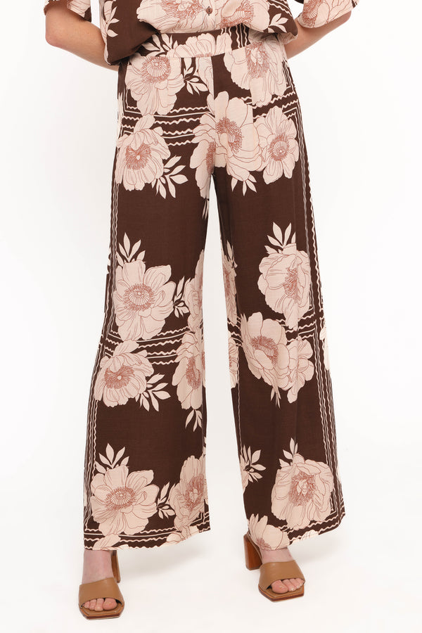 BOTTOMS Bernadine Wide Leg Pant - Brown Floral