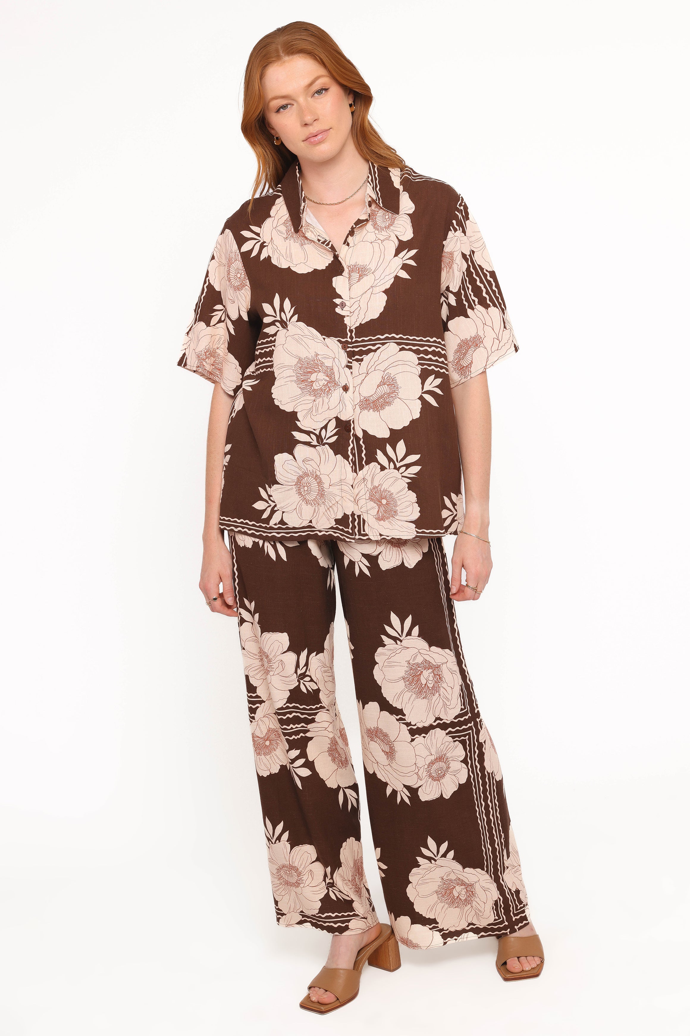 BOTTOMS Bernadine Wide Leg Pant - Brown Floral