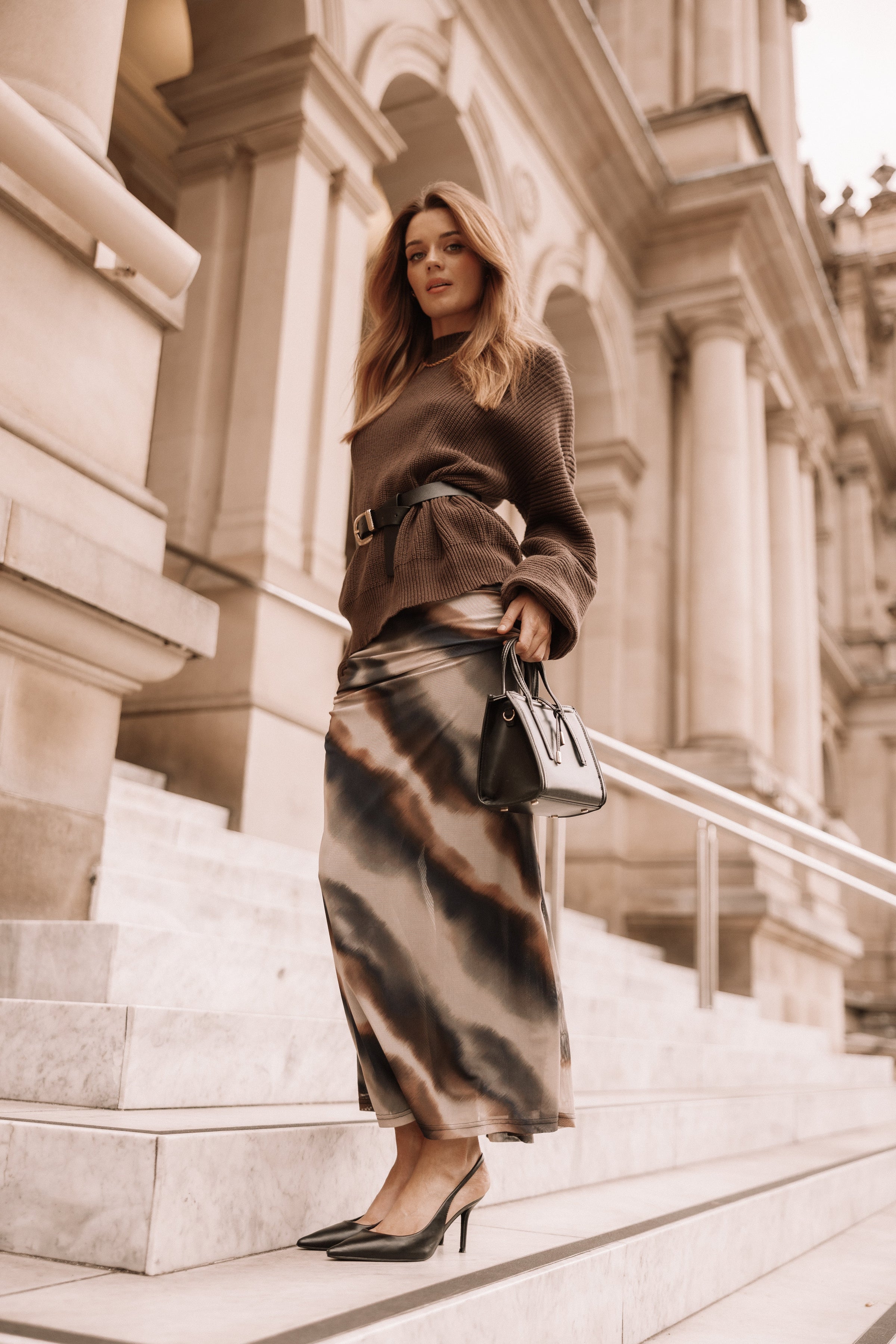 BOTTOMS @Beverly Maxi Skirt - Dusk Print (Hold for Winter Essentials)