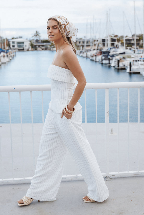 BOTTOMS Blakely Wide Leg Pant - White Pinstripe