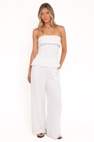 BOTTOMS Blakely Wide Leg Pant - White Pinstripe
