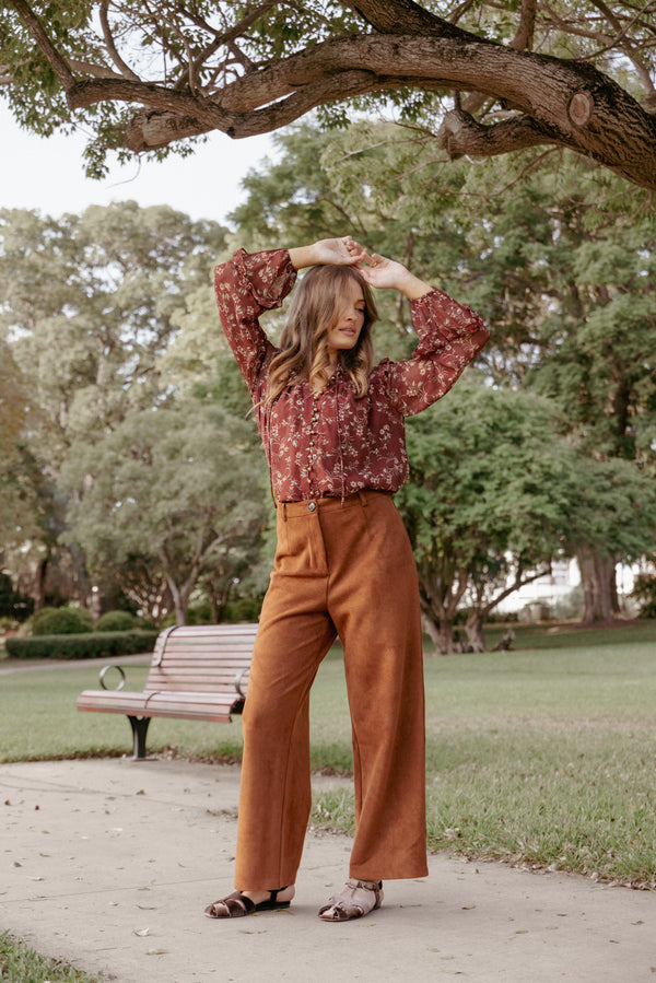 BOTTOMS Bodie Faux Suede Pant - Copper Tan