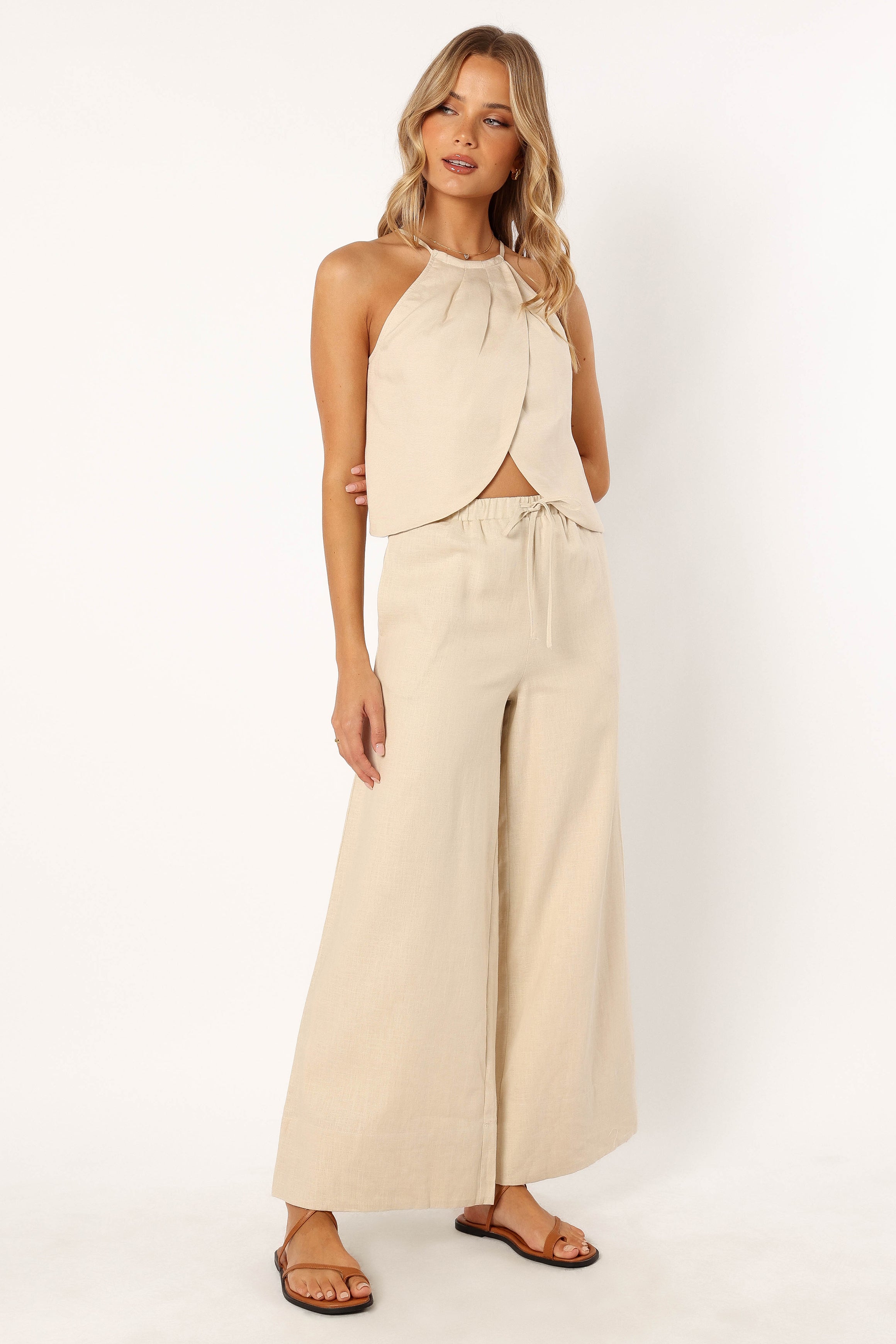 Bowie Wide Leg Linen Pants - Oatmeal - Petal & Pup