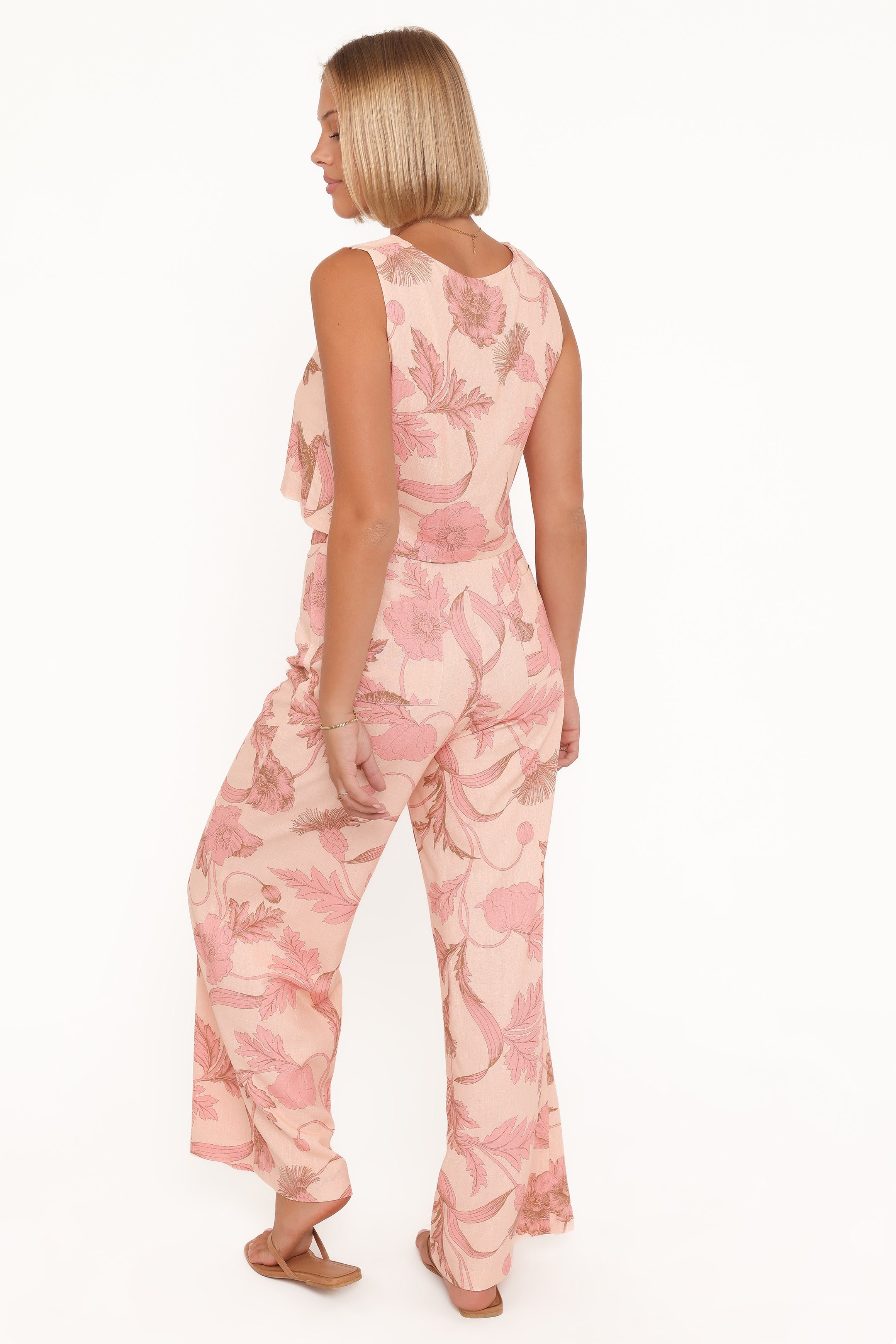 BOTTOMS Brayden Wide Leg Linen Pant - Pink Floral