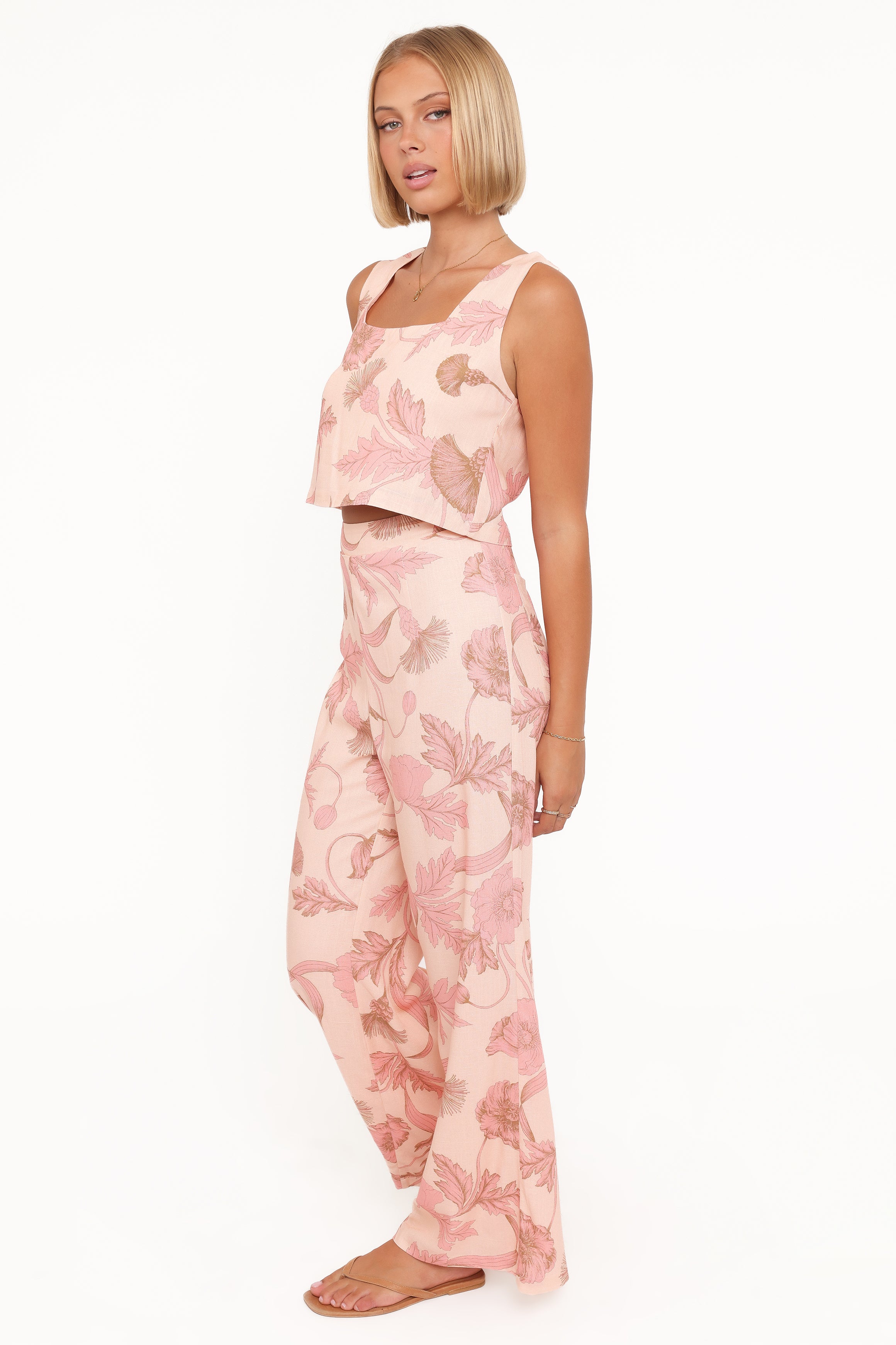 BOTTOMS Brayden Wide Leg Linen Pant - Pink Floral