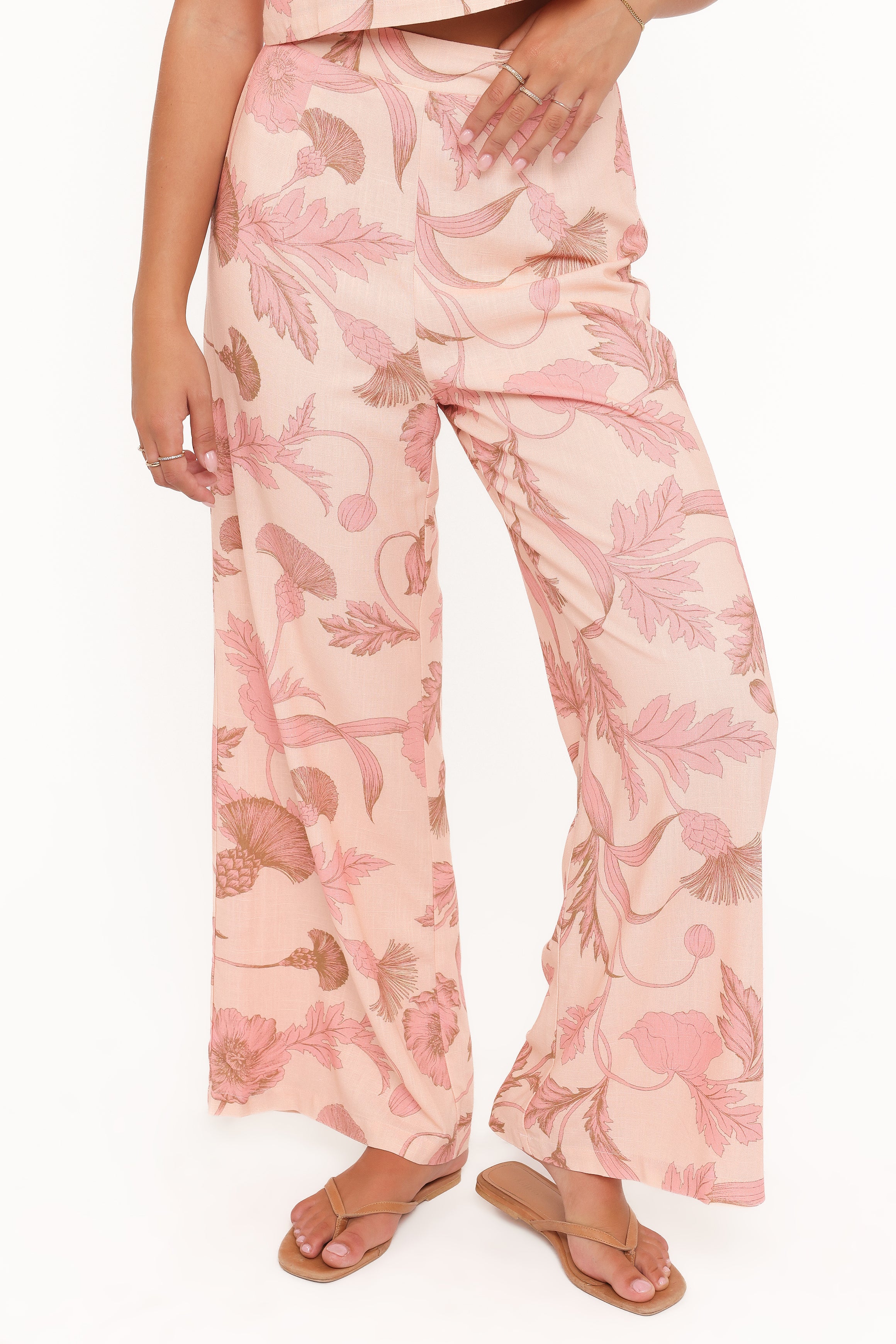BOTTOMS Brayden Wide Leg Linen Pant - Pink Floral