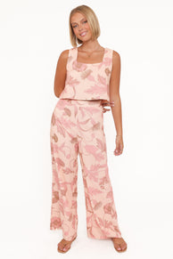 BOTTOMS Brayden Wide Leg Linen Pant - Pink Floral