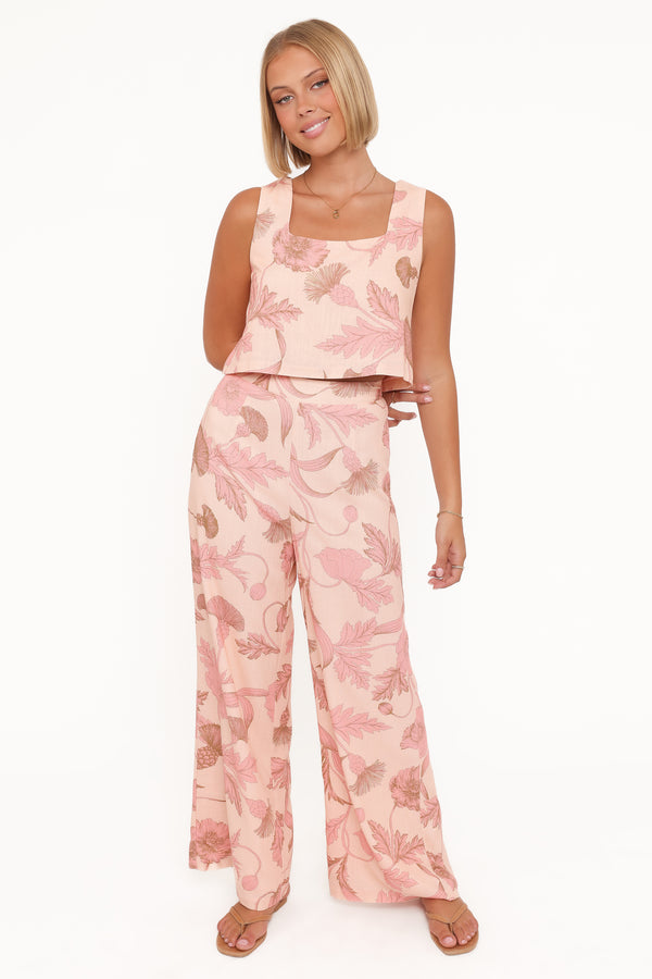 BOTTOMS Brayden Wide Leg Linen Pant - Pink Floral