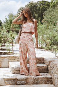 BOTTOMS Brayden Wide Leg Linen Pant - Pink Floral