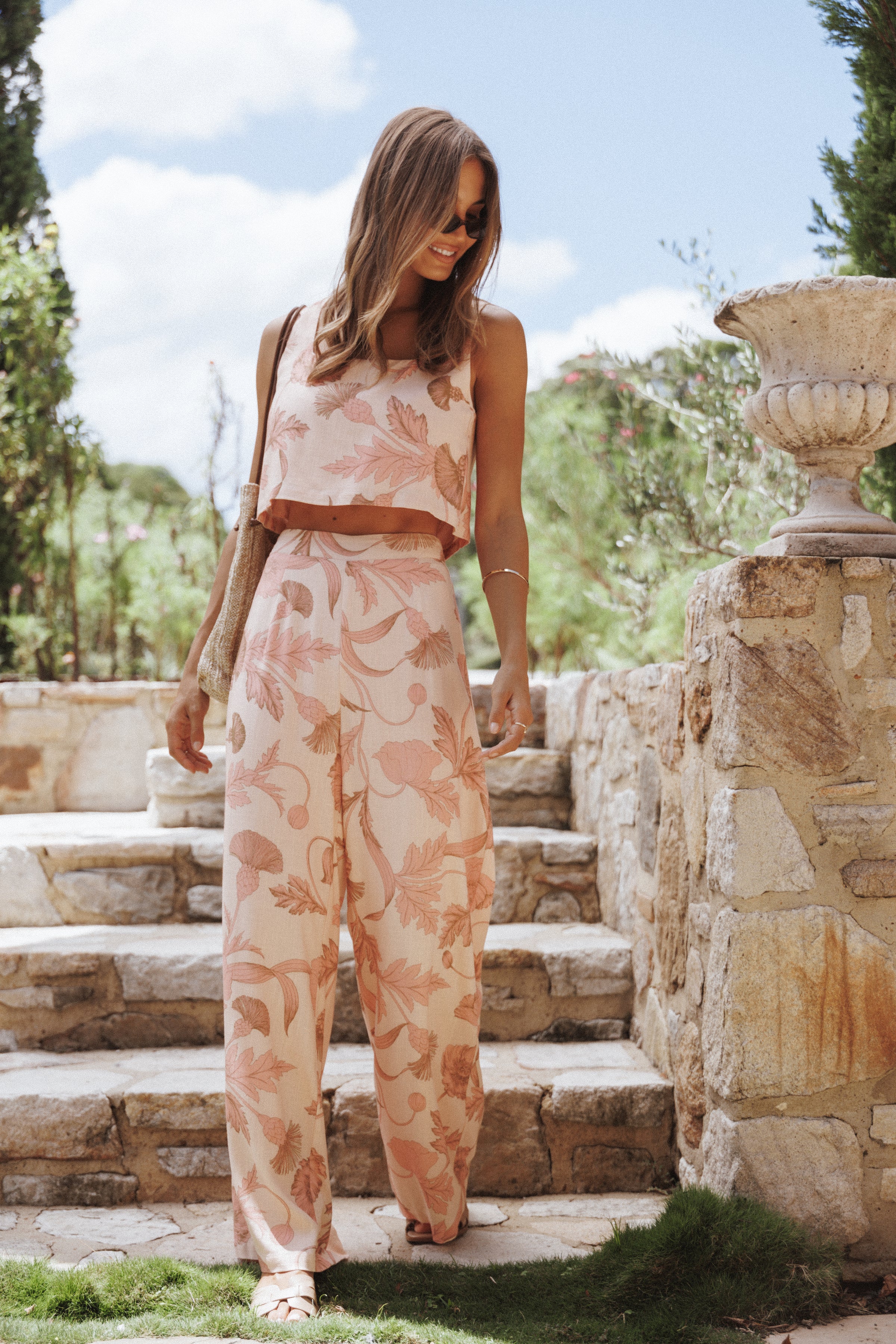 BOTTOMS Brayden Wide Leg Linen Pant - Pink Floral