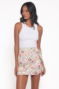 BOTTOMS Calypso Wrap Mini Skirt - Ivory Wildflower