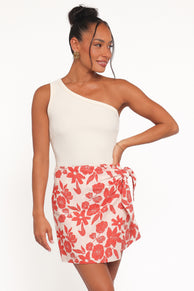 BOTTOMS Calypso Wrap Mini Skirt - Red Floral