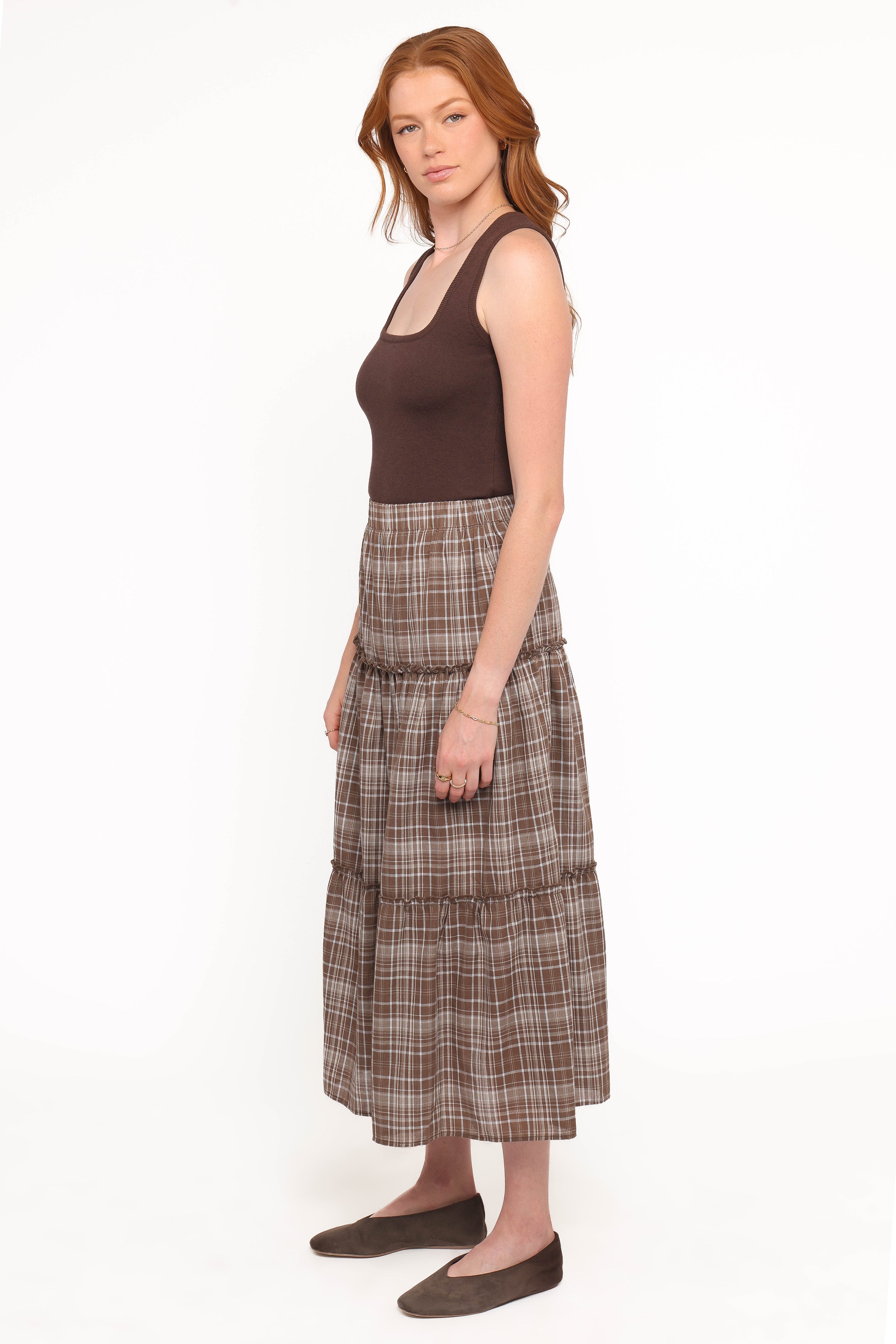 BOTTOMS Campbell Tiered Maxi Skirt - Juno Check