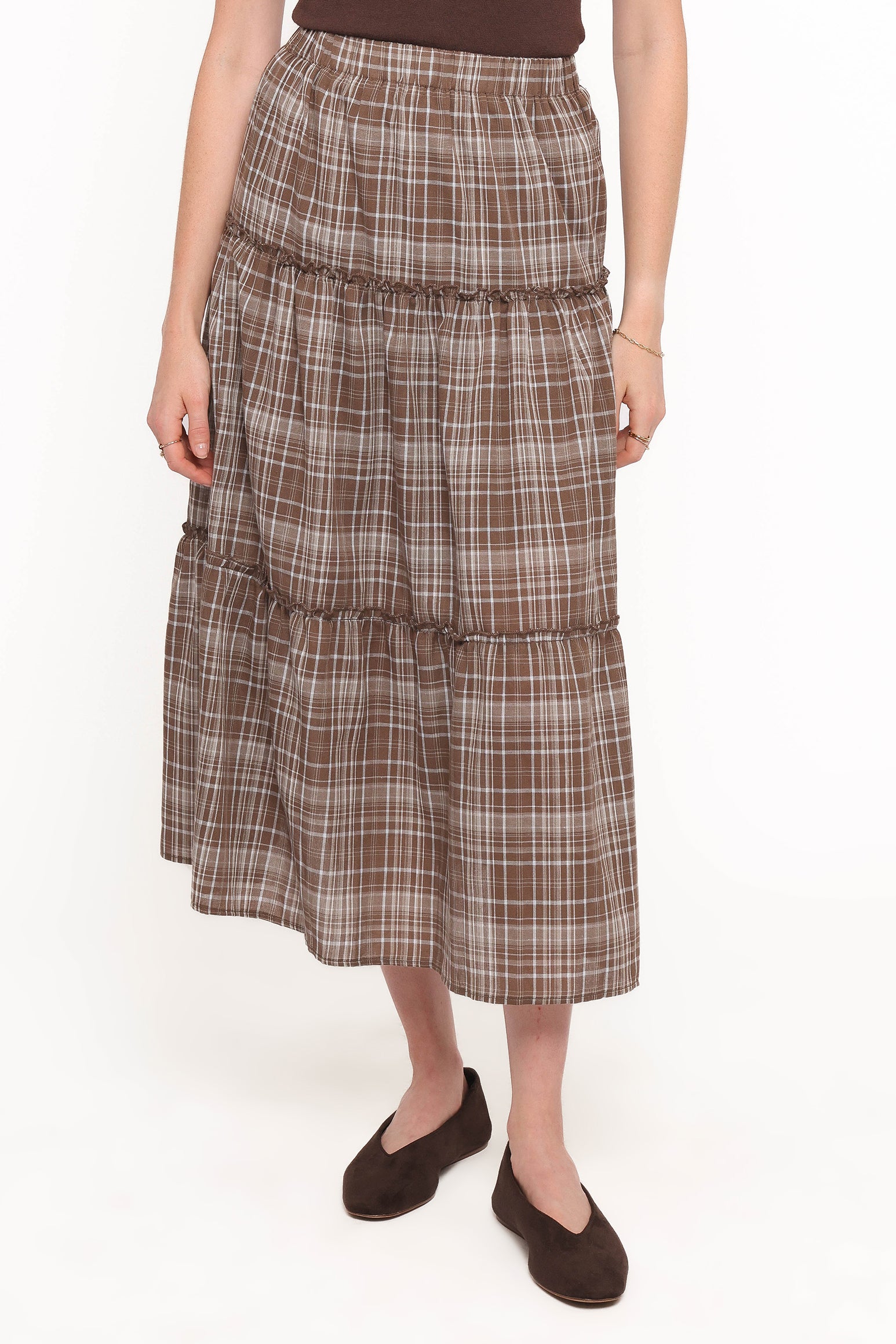 BOTTOMS Campbell Tiered Maxi Skirt - Juno Check