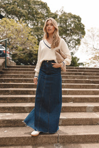 BOTTOMS Caprice Denim Maxi Skirt - Indigo