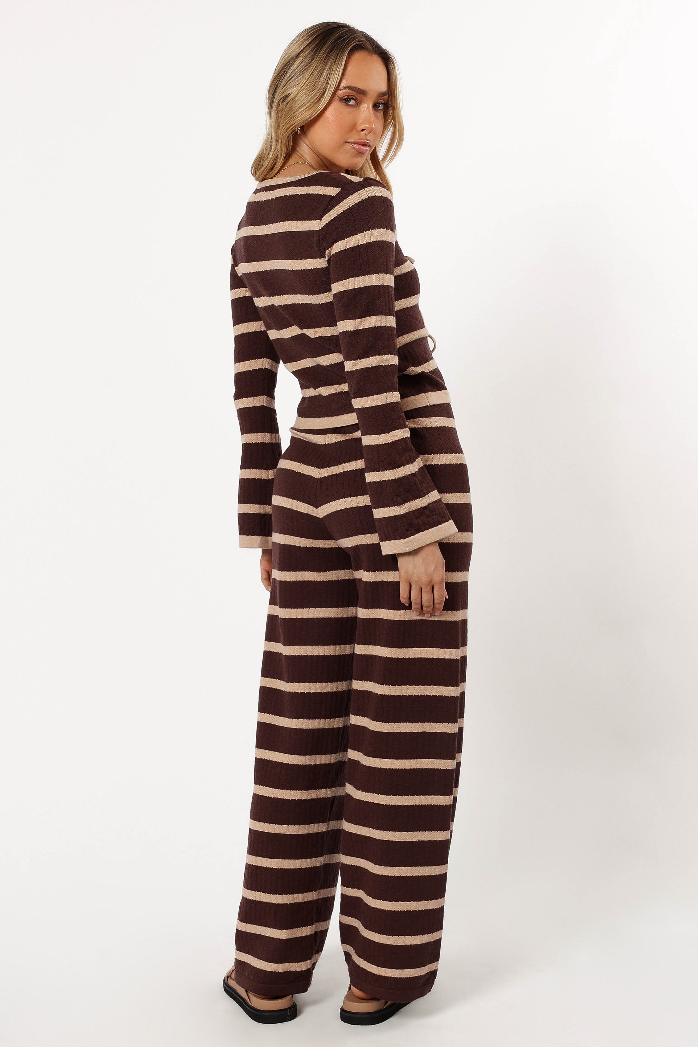 BOTTOMS @Carina Knit Pant - Chocolate Brown Stripe