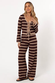 BOTTOMS @Carina Knit Pant - Chocolate Brown Stripe