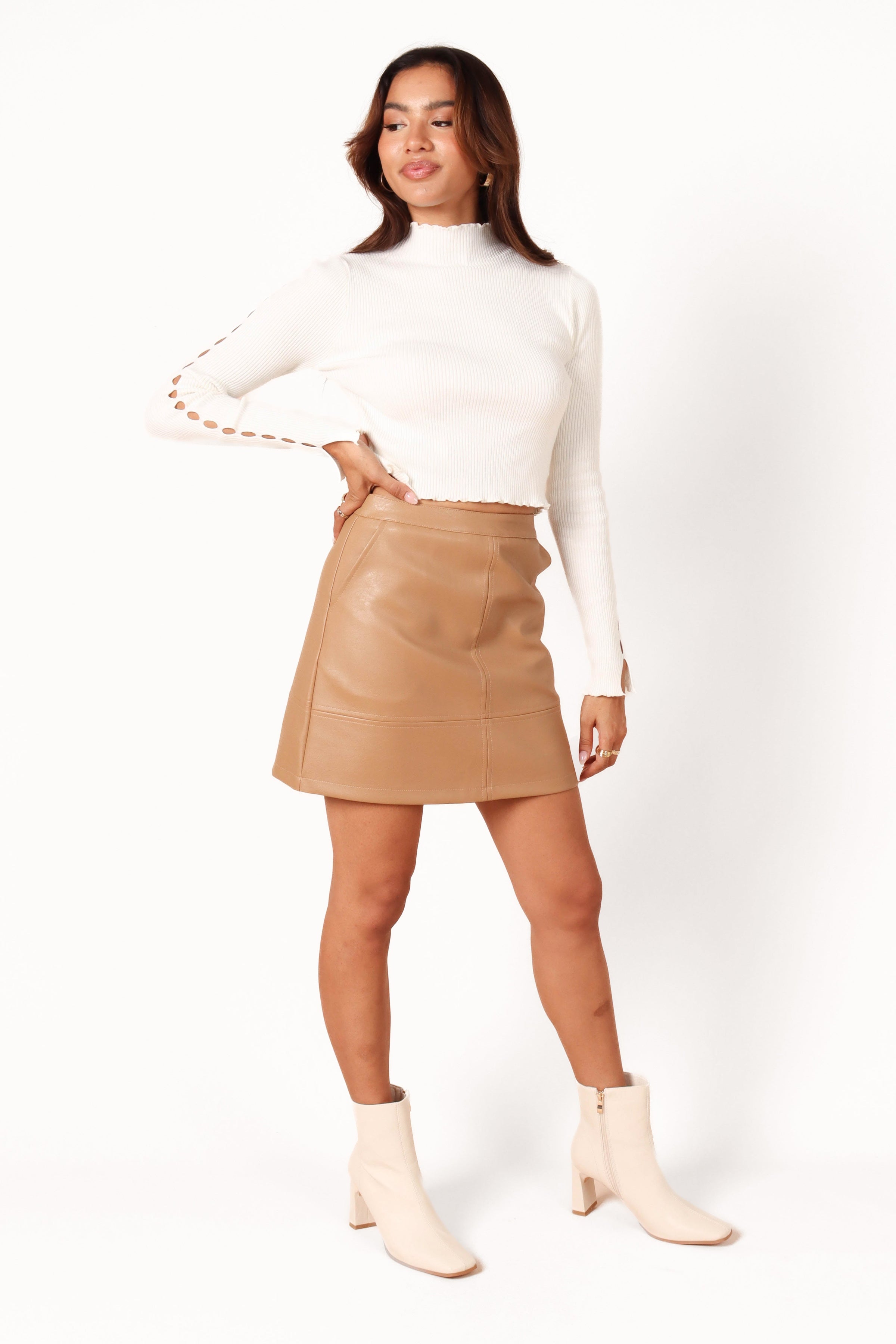 BOTTOMS Carly Faux Leather Mini Skirt - Tan