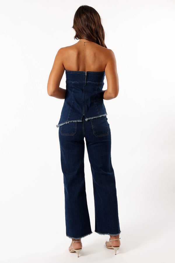 BOTTOMS @Carrie Wide Leg Jeans - Dark Denim