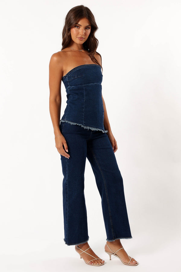 BOTTOMS @Carrie Wide Leg Jeans - Dark Denim