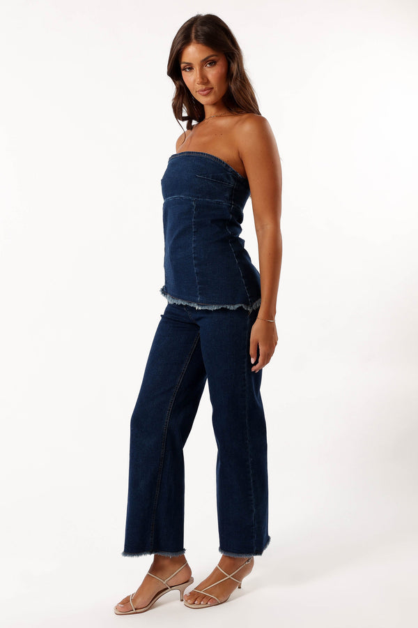 BOTTOMS @Carrie Wide Leg Jeans - Dark Denim