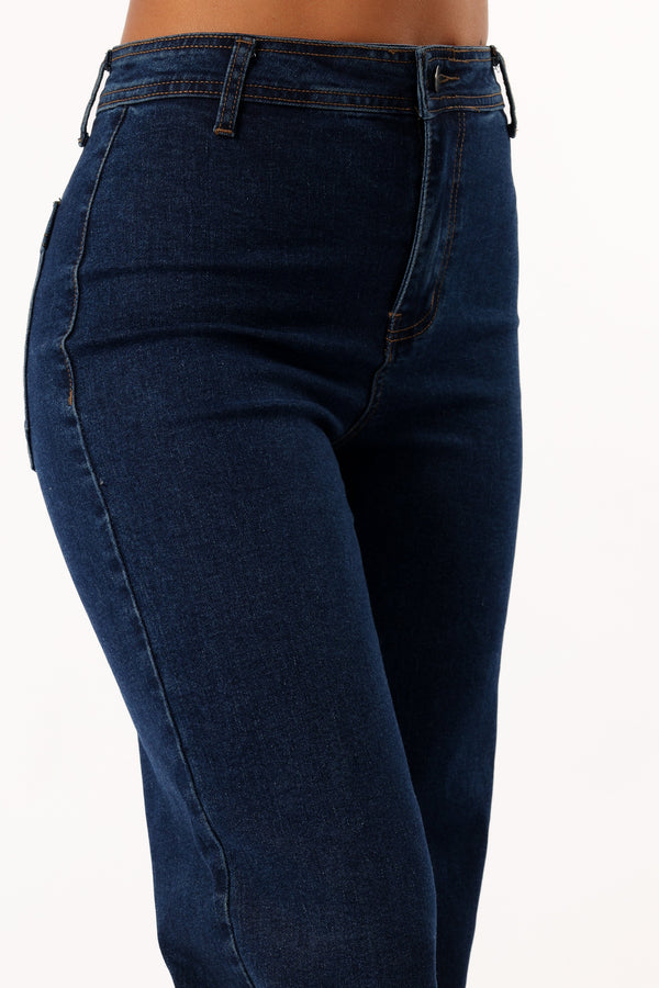 BOTTOMS @Carrie Wide Leg Jeans - Dark Denim