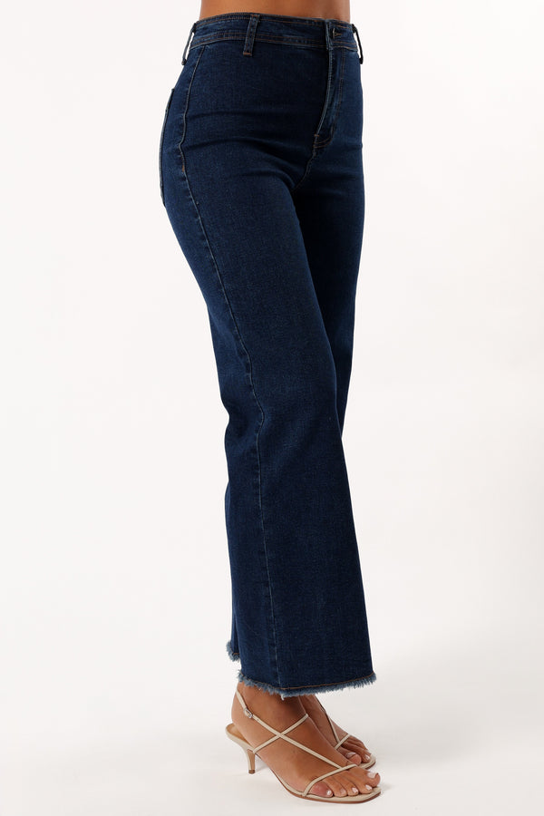 BOTTOMS @Carrie Wide Leg Jeans - Dark Denim