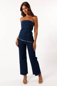 BOTTOMS @Carrie Wide Leg Jeans - Dark Denim
