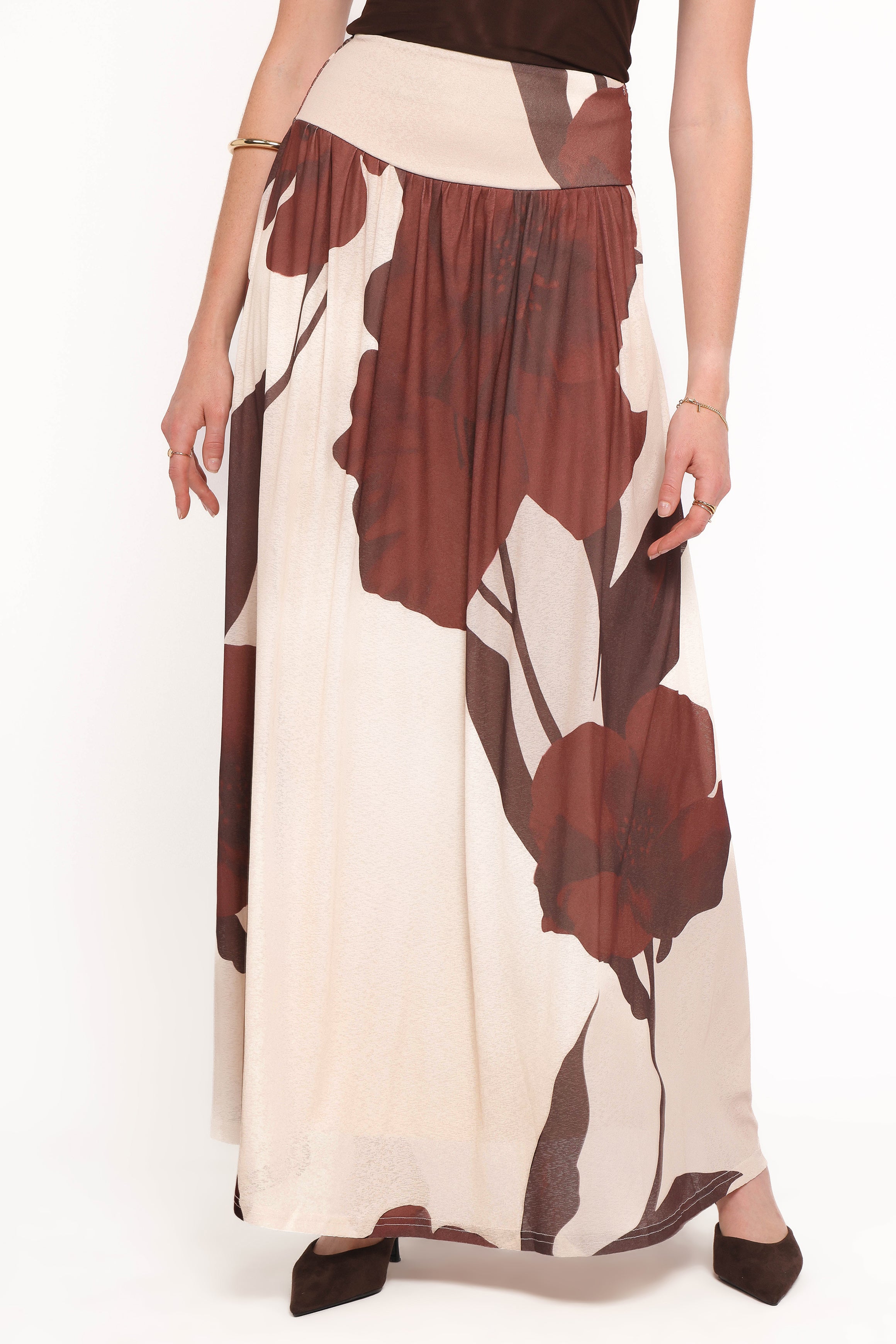 BOTTOMS Cascade Maxi Skirt - Cream Brown Floral
