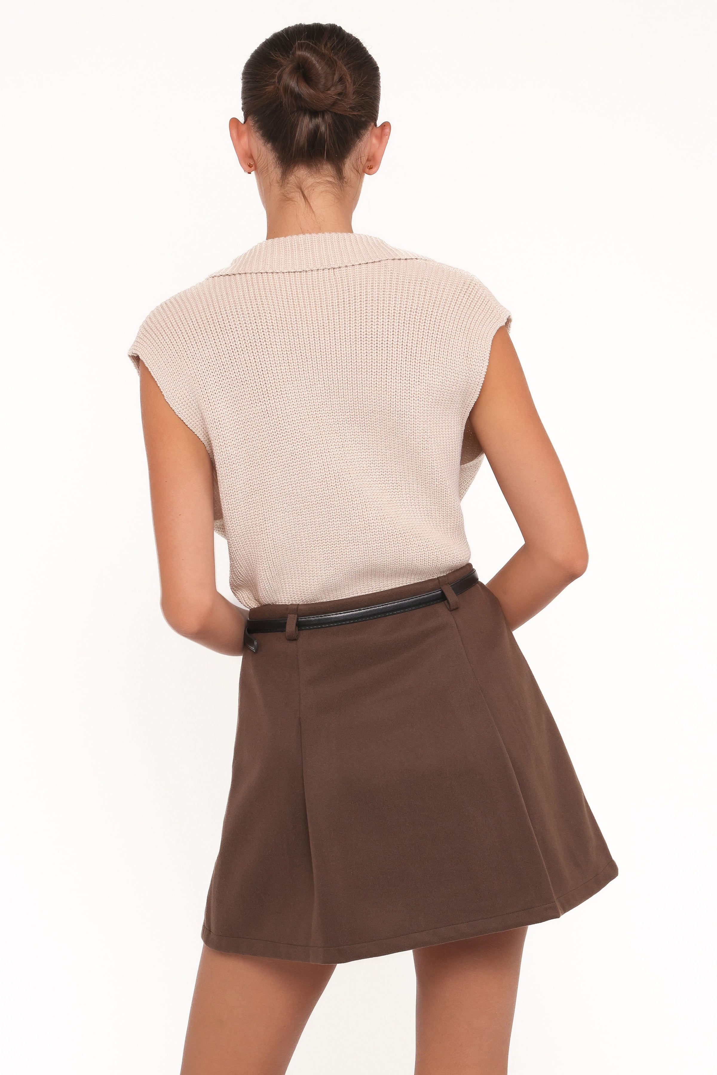BOTTOMS Cassia Belted Aline Skirt - Chocolate Brown