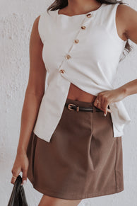 BOTTOMS Cassia Belted Aline Skirt - Chocolate Brown