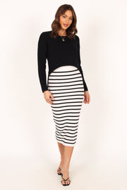 BOTTOMS @Chantelle Knit Midi Skirt - Stripe