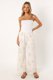 BOTTOMS @Ciao Wide Leg Pant - White Beige