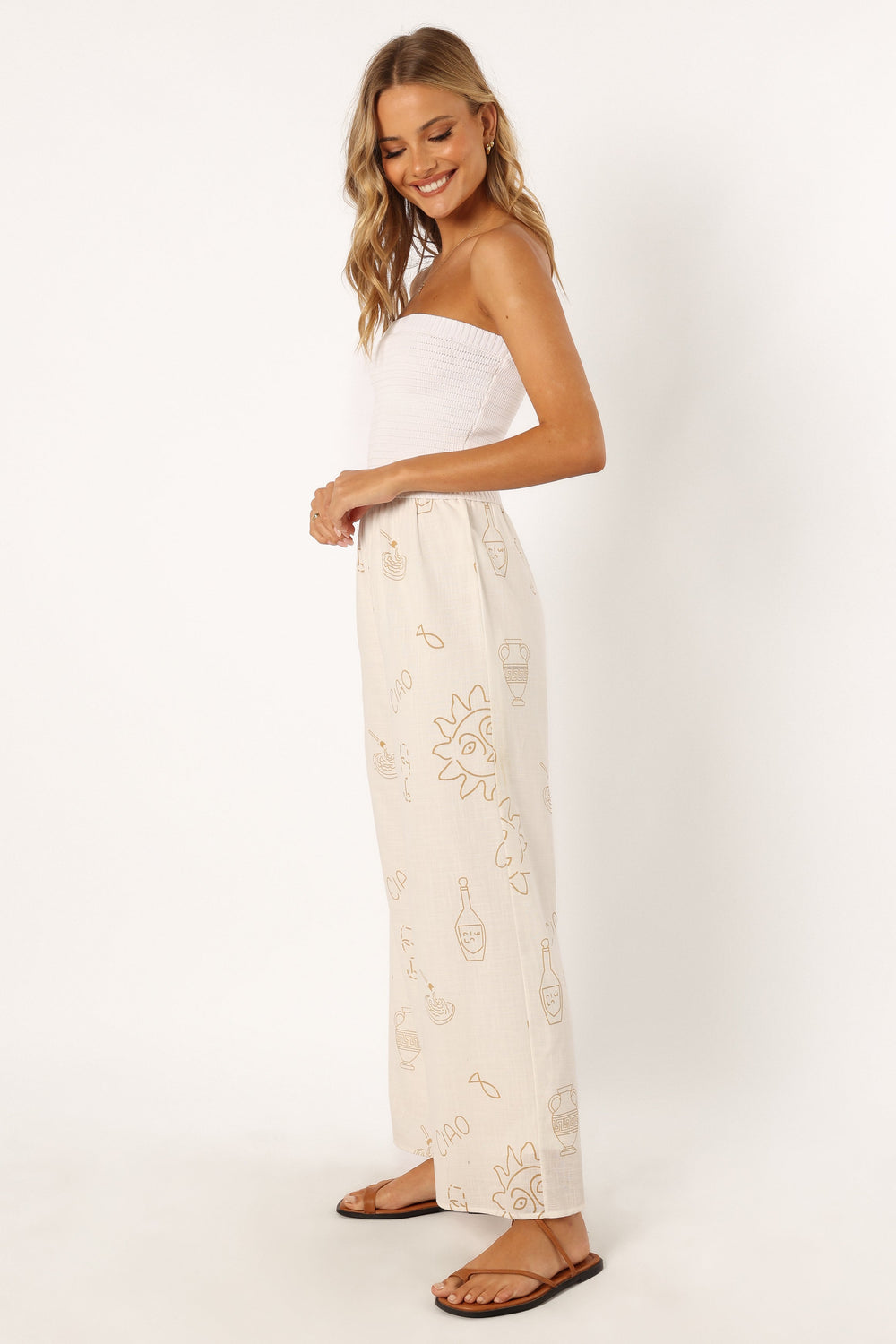 BOTTOMS @Ciao Wide Leg Pant - White Beige