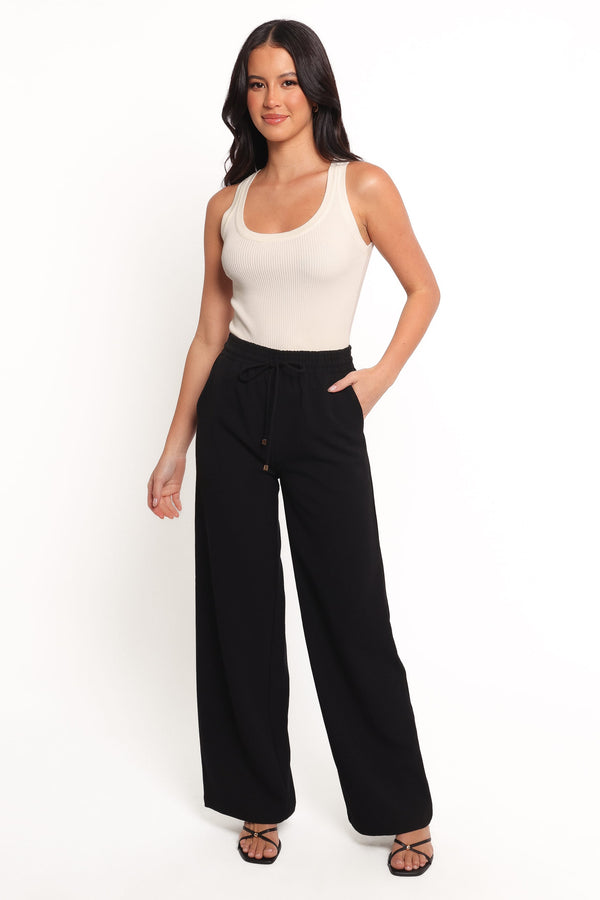 BOTTOMS Cinch Wide Leg Crepe Pant - Black