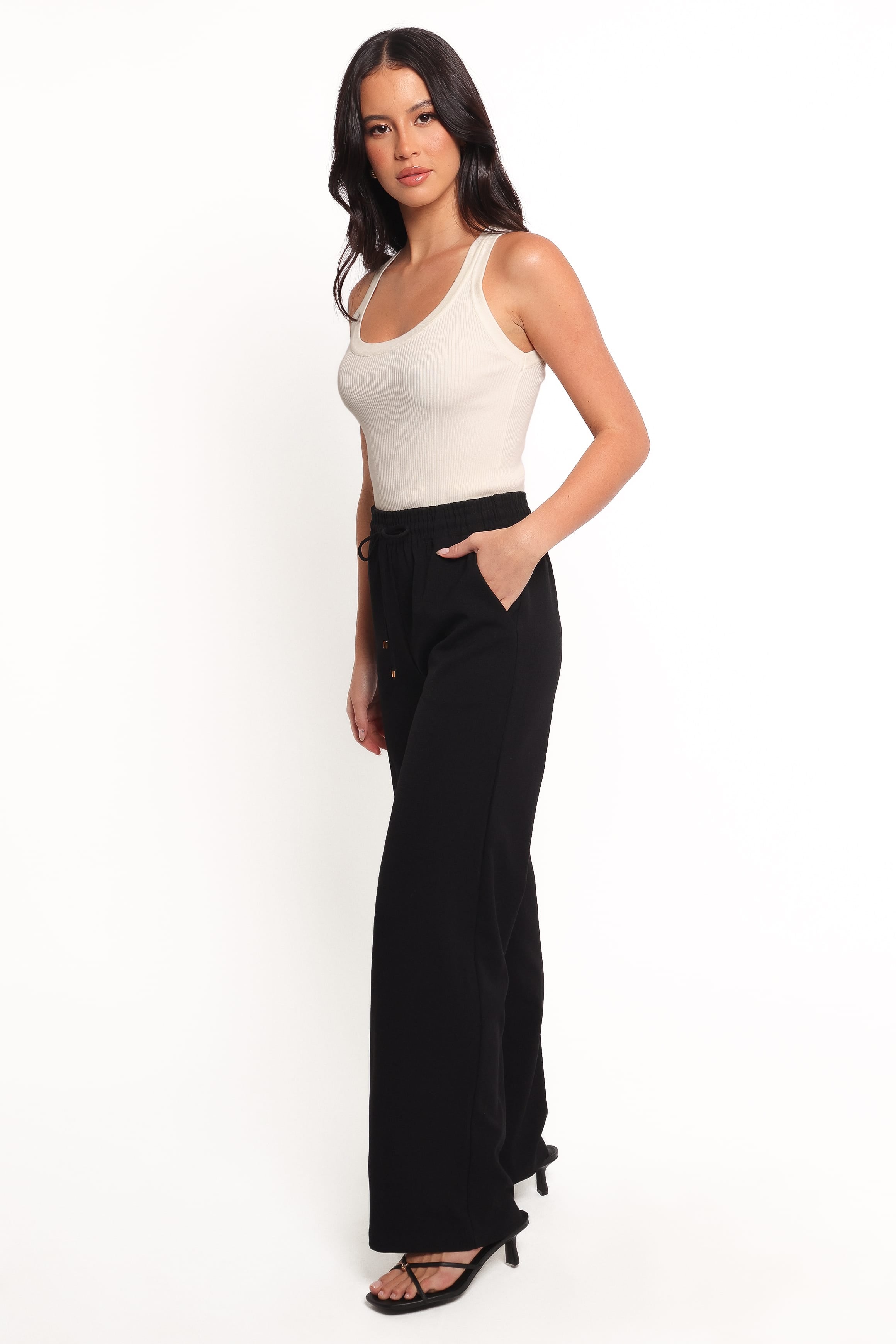BOTTOMS Cinch Wide Leg Crepe Pant - Black