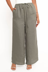 BOTTOMS Clairo Linen Pant - Olive