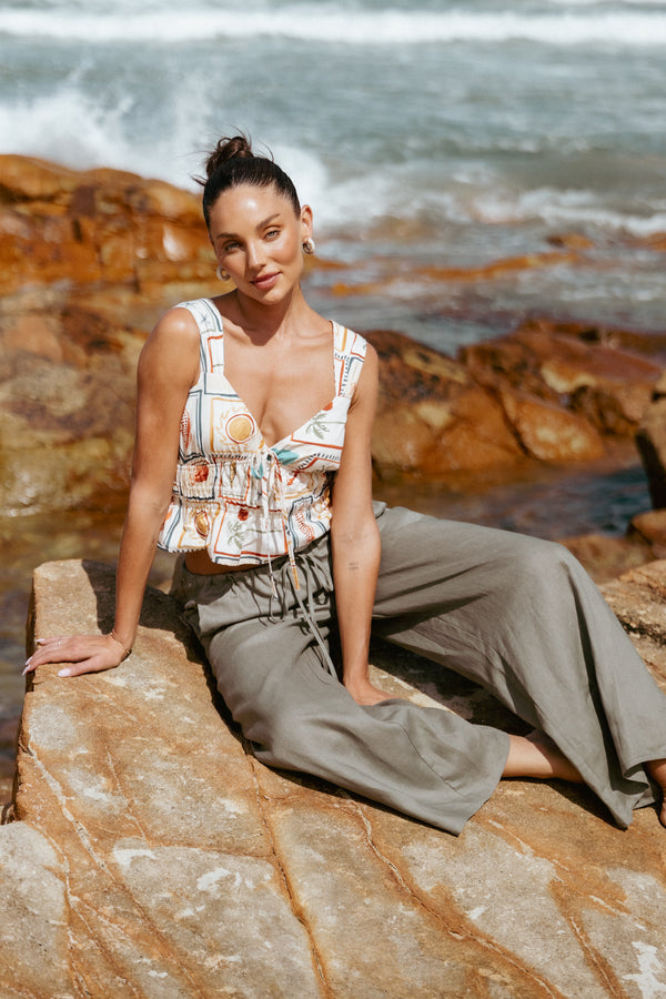 BOTTOMS Clairo Linen Pant - Olive