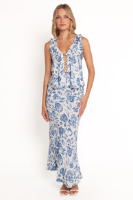 BOTTOMS Claud Maxi Skirt - Blue White Floral