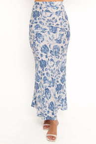 BOTTOMS Claud Maxi Skirt - Blue White Floral