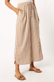 BOTTOMS @Claudine Wide Leg Pants - Tan Stripe