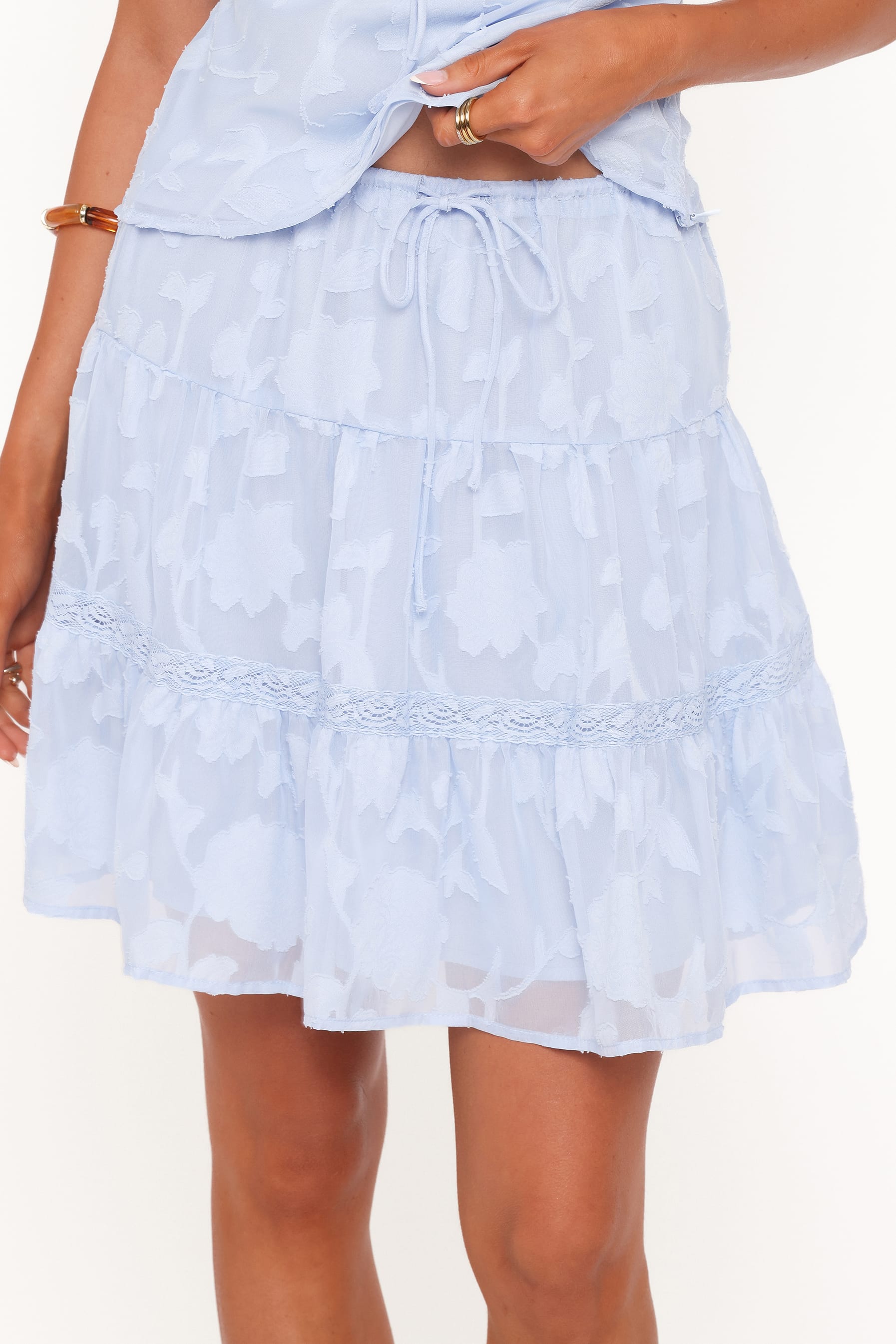 BOTTOMS Clodagh Textured Tiered Mini Skirt - Powder Blue