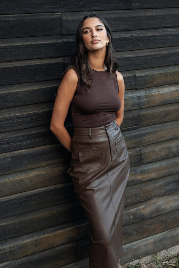 BOTTOMS Colby Midi Skirt - Brown