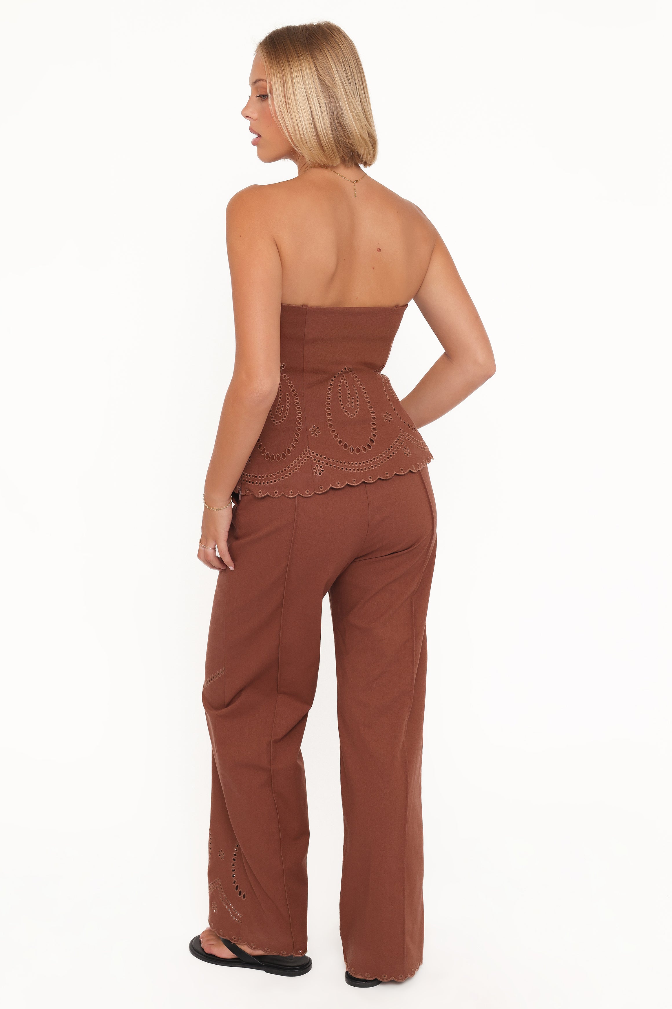 BOTTOMS Dalia Eyelet Pant - Brown
