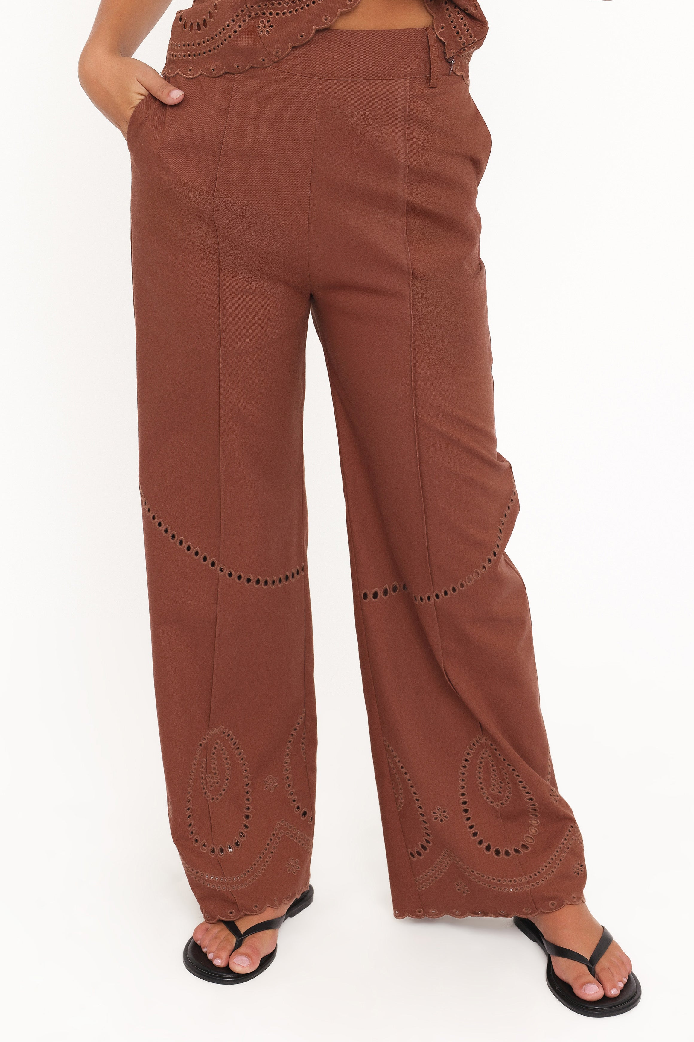 BOTTOMS Dalia Eyelet Pant - Brown