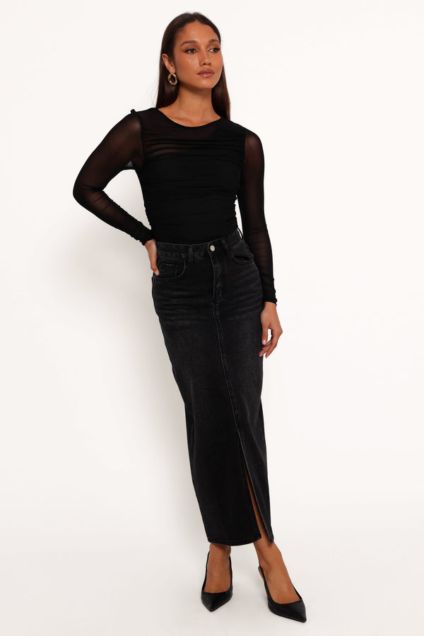 BOTTOMS Dana Denim Midi Skirt - Black Wash