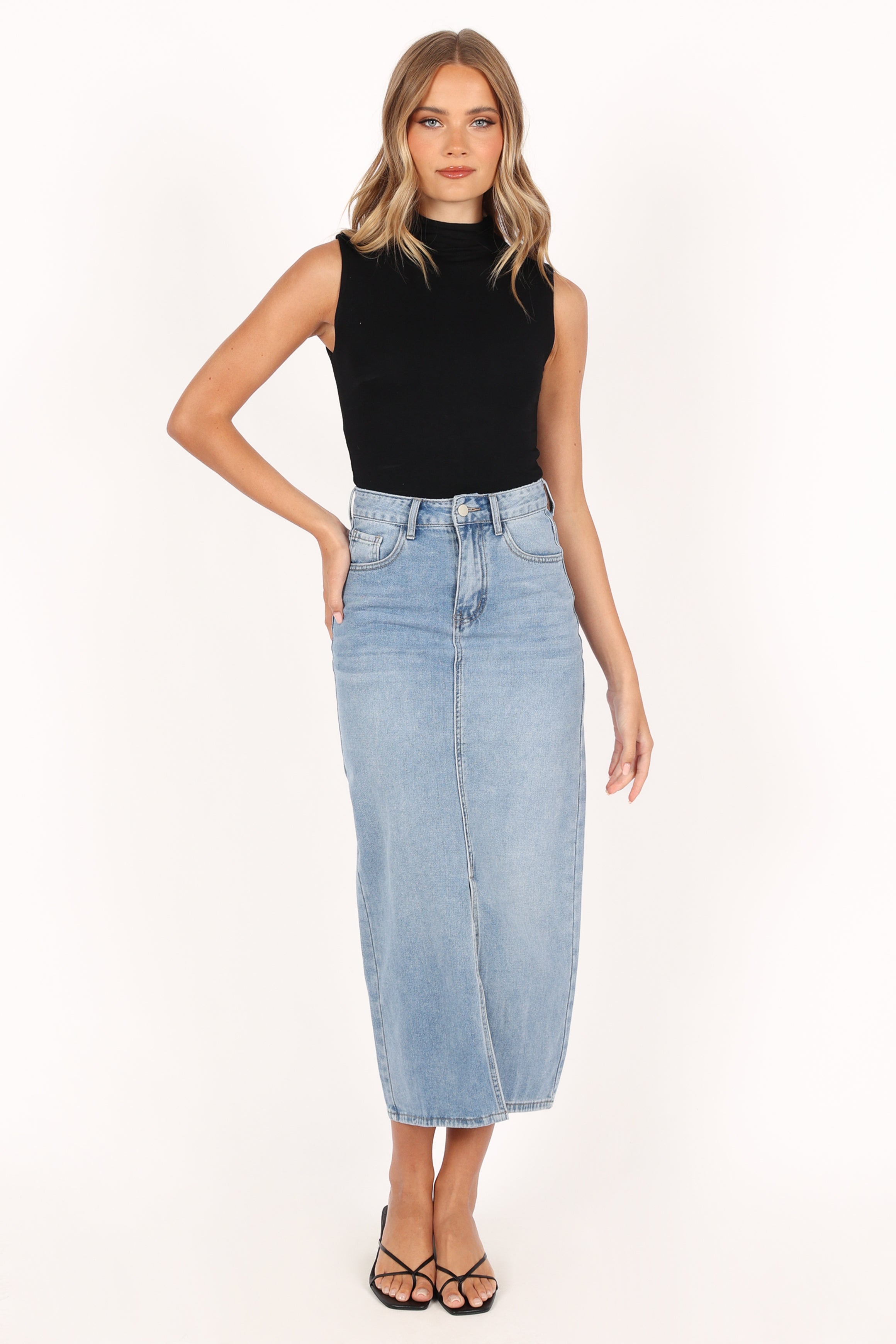 Dana Denim Midi Skirt Blue Wash