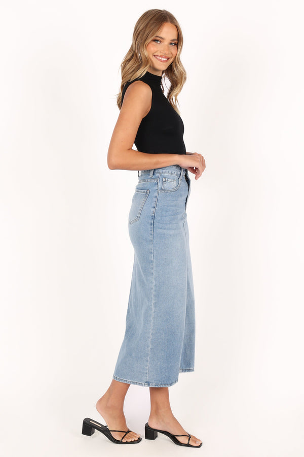 BOTTOMS @Dana Denim Midi Skirt - Blue Wash